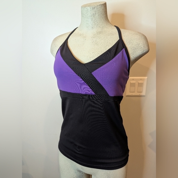 Echo Rain Tops - Echo Rain Active Tank With Bra, Purple & Black Made in Canada Sz M